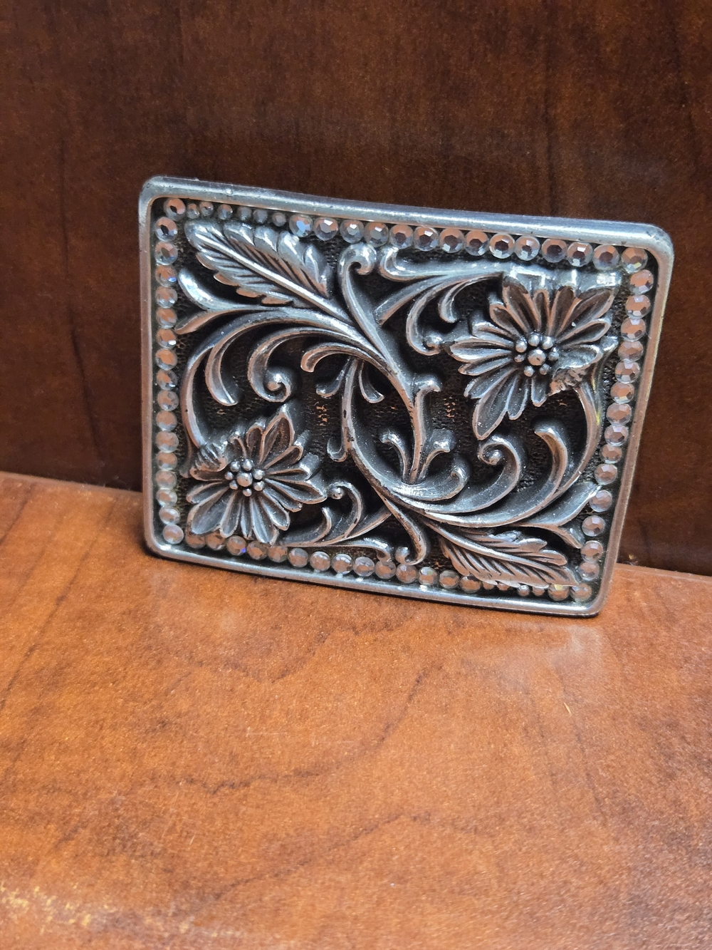 Floral Embossed And Rhinestone Belt Buckle By Nocona Buckles